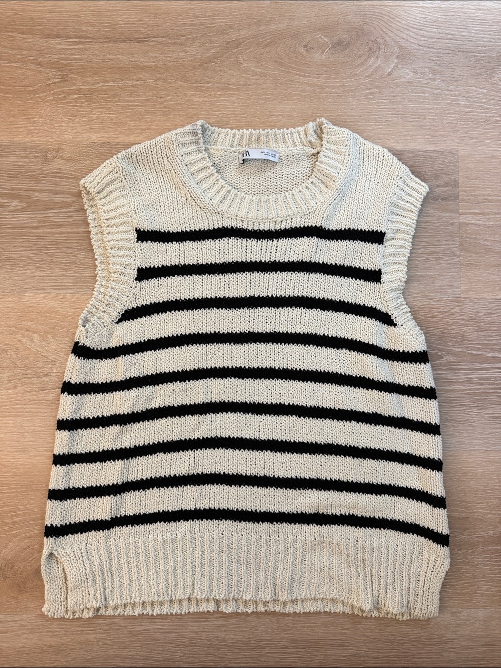 Zara Cream and Black Striped Sleeveless Knit Vest